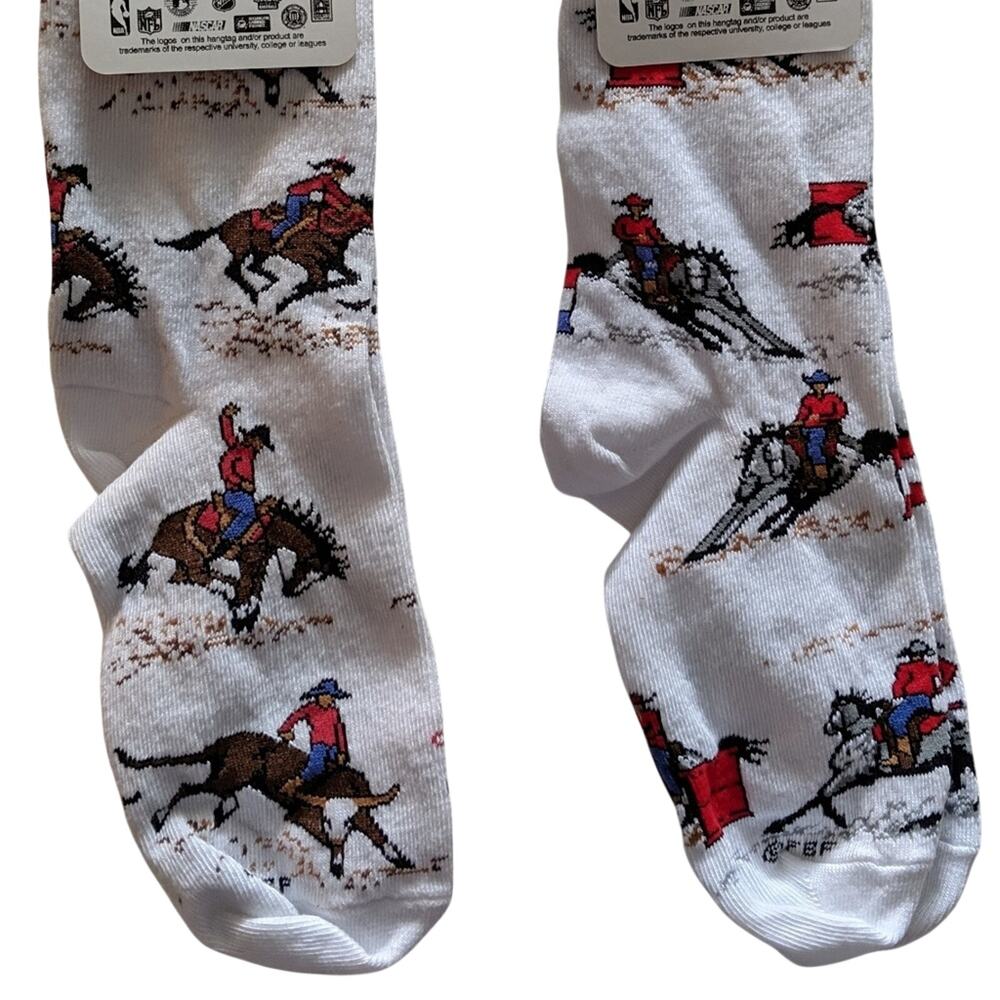 Rodeo socks: 2 pairs: barrel racing; bronco riding.